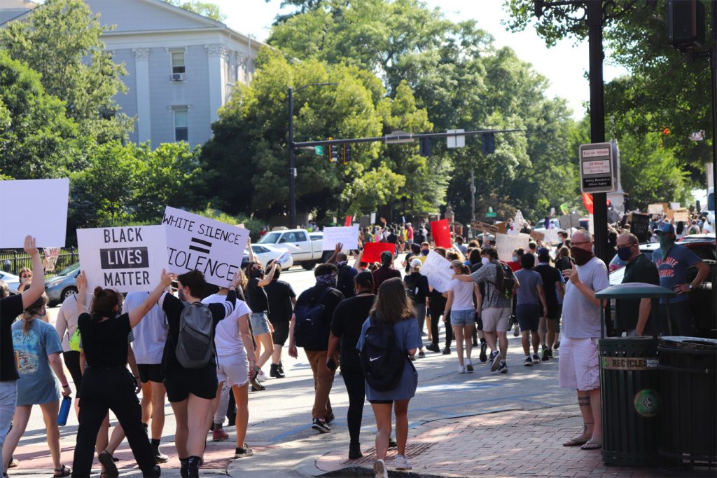 Protesters march through downtown Athens