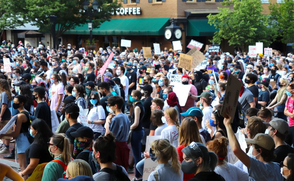 Protesters in downtown Athens