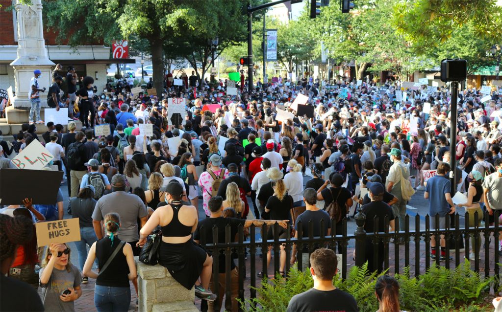 Protesters in downtown Athens