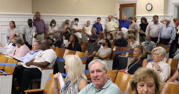 Members of the Athens GOP pack the commission chamber on August 3, 2021