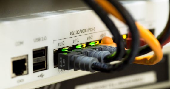 ethernet cables going into a router
