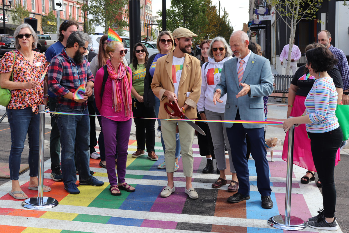 Rainbow crosswalk ribbon-cutting ceremony