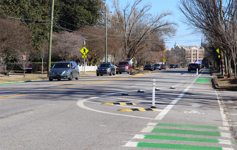 Prince Avenue during the three-lane pilot project.