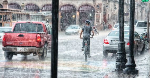 Rain storm in city