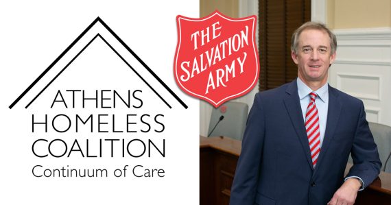 The Athens Homeless Coalition and Salvation Army logo alongside a photo of Commissioner John Culpepper