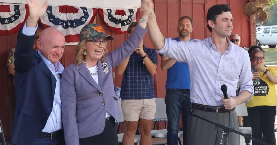 US Senator Mark Kelly, former US Rep Gabby Giffords and US Senator Jon Ossoff