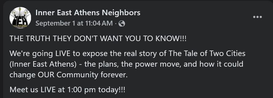 Inner East Athens Neighbors Facebook post