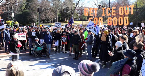 Crowd of anti-ICE protesters